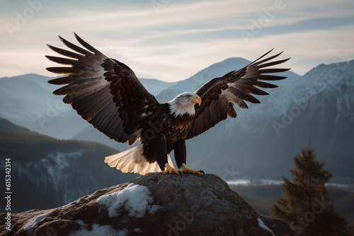 Generaive AI. an eagle spreading its wings over the mountain © imur