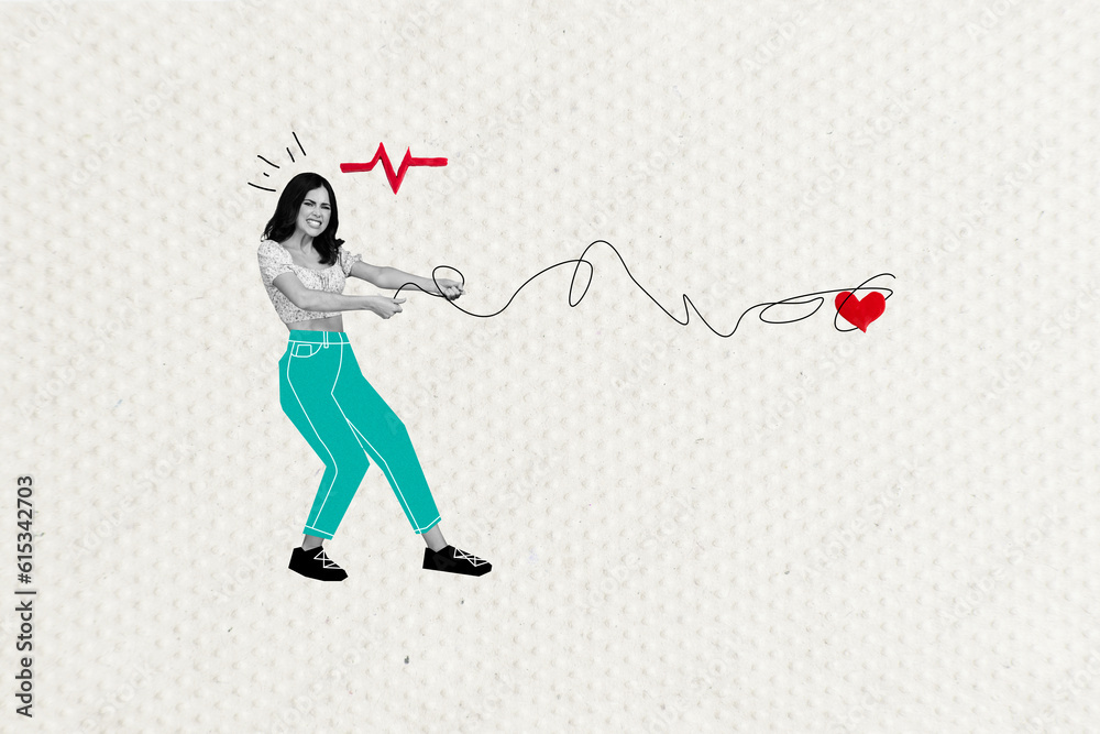 Obraz premium Creative graphics collage painting of stressed depressed lady having cardiology problems isolated drawing background