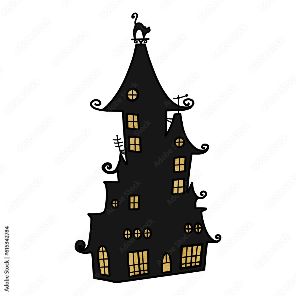 Halloween Castle With Black Cat