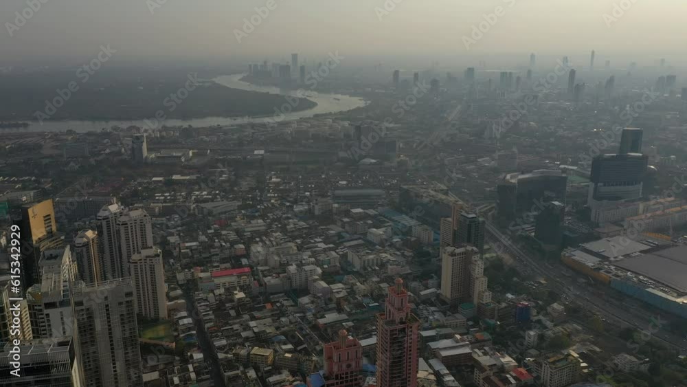 sunny evening bangkok cityscape riverside aerial panorama 4k thailand sunny evening bangkok cityscape riverside aerial panorama 4k thailand