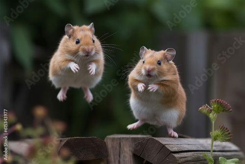 Generaive AI. a pair of hamsters is jumping