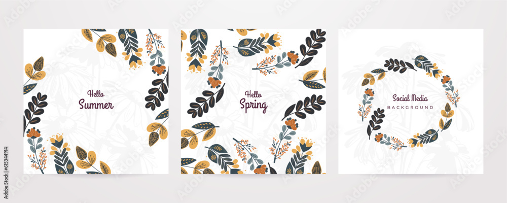 Vector hand drawn spring background summer spring floral flower colourful colorful social media template