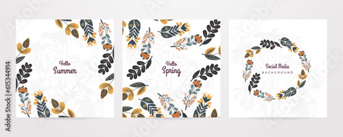 Vector hand drawn spring background summer spring floral flower colourful colorful social media template © SyahCreation
