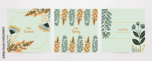 Vector hello spring background summer spring floral flower colourful colorful social media template