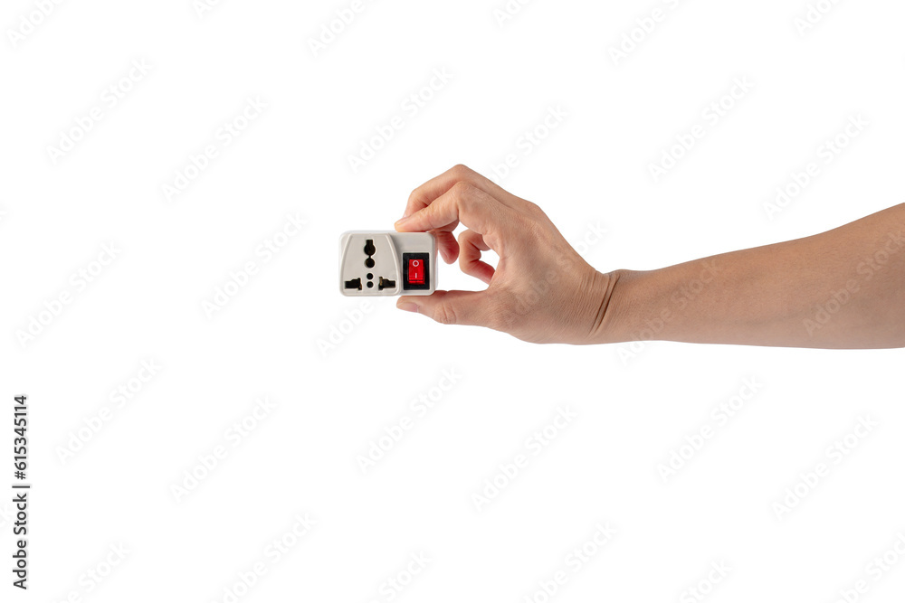 Hand and electric plug on transparent background. Hand and electric plug on transparent background.