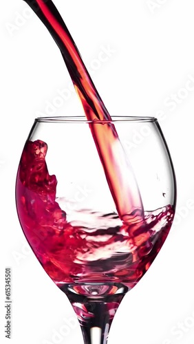 Slow motion shot of wine being poured into a wine glass. Vertical Shot. photo