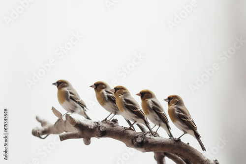 Generative AI. starling bird on tree branch white background