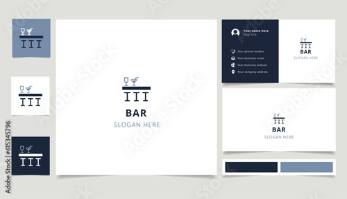 Bar logo design with editable slogan. Branding book and business card template.