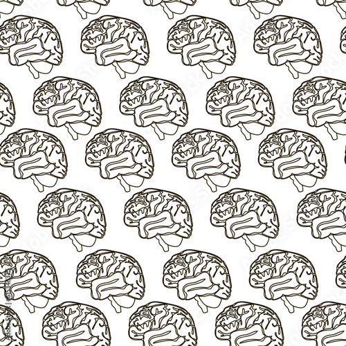 A pattern of pink brains on a white background. Vector seamless background of contour lines. The topic of medicine, surgery, treatment and health. World Brain Day. The background of the brain