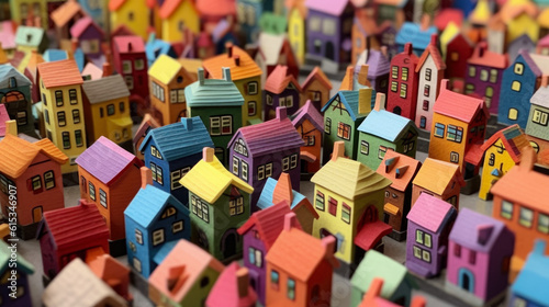 Multicolored Paper Miniature Houses In The Form Of A Small Town Created With The Help Of Artificial Intelligence