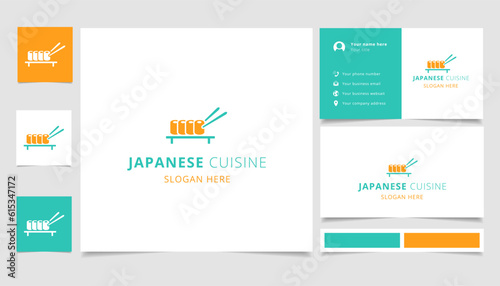 Japanese cuisine logo design with editable slogan. Branding book and business card template.