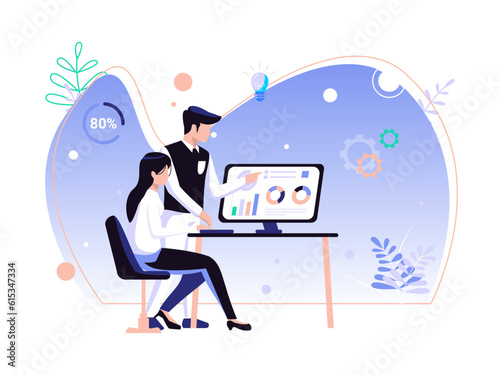 Business team cooperation in the office. exchange ideas at the office work desk. can be used for posters, web, social media banners. vector illustration