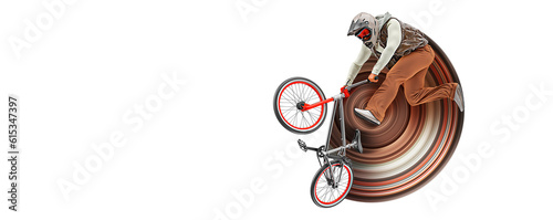 Realistic silhouette of a bmx rider, man is doing a trick, isolated on white background. Cycling sport transport. illustration