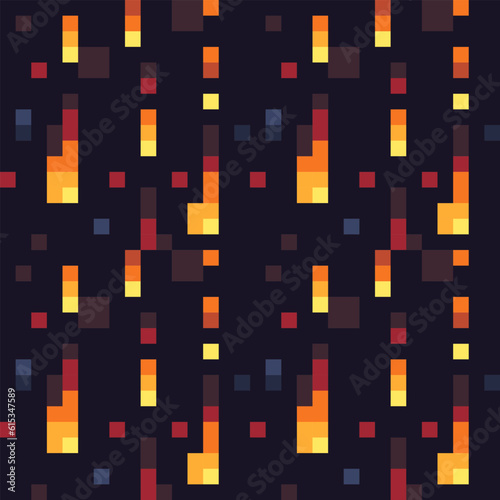 Meteor shower seamless pattern, fire ground textures, vector illustration. abstract seamless tiles pixel art style background. 8-bit. Design for web, stickers, logo and mobile app.