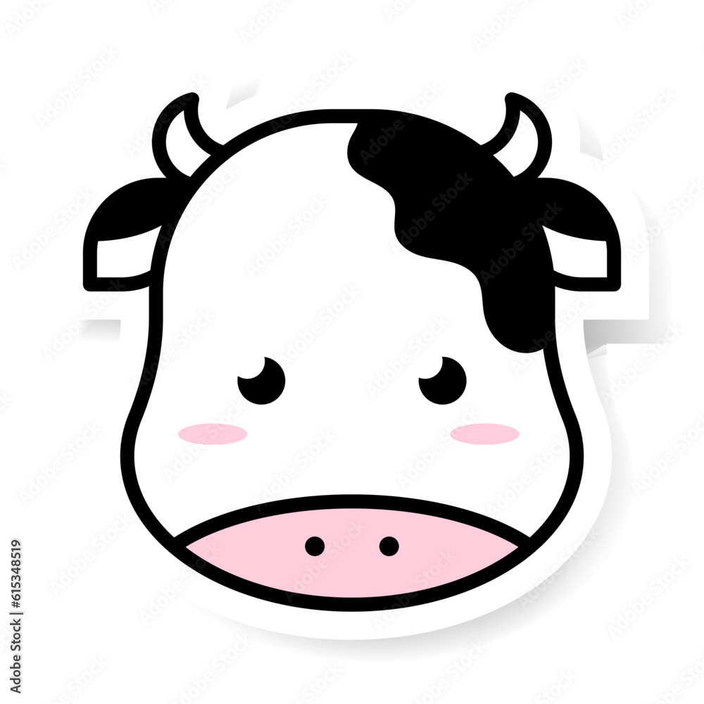 Cow cute animal sticker. looking, brown, cartoon, view, design, ranch, funny. Vector Illustration Cow cute animal sticker. looking, brown, cartoon, view, design, ranch, funny. Vector Illustration