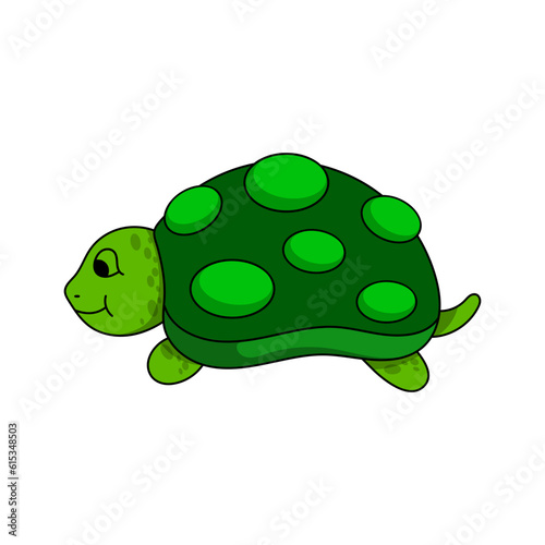 Green turtle cute animal sticker. beauty, cheerful, dive, travel, paradise, sand, aloha. Vector Illustration