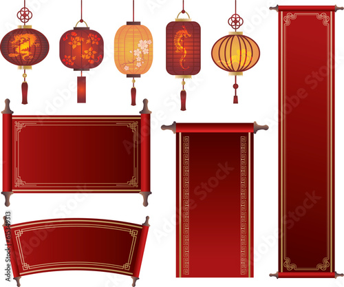中華風の提灯飾りフレーム枠背景