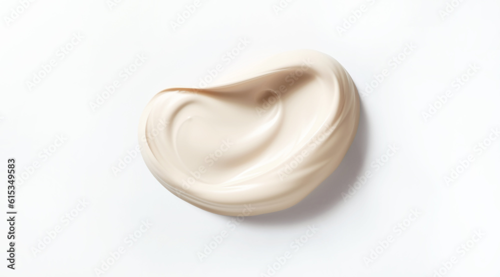 White cream swatch. Flat lay on a minimalist white background. Generative Ai White cream swatch. Flat lay on a minimalist white background. Generative Ai