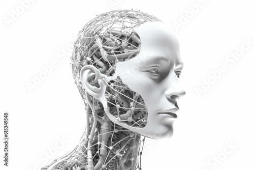 Artificial intelligence digital technology concept. Humanoid robot head isolated on white