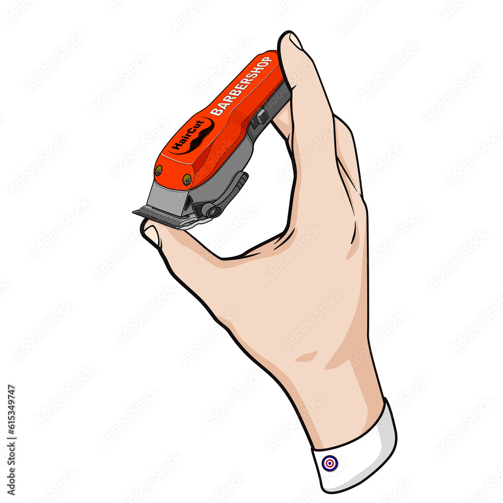Graphic hand holding barber tools no background. Graphic hand holding barber tools no background.