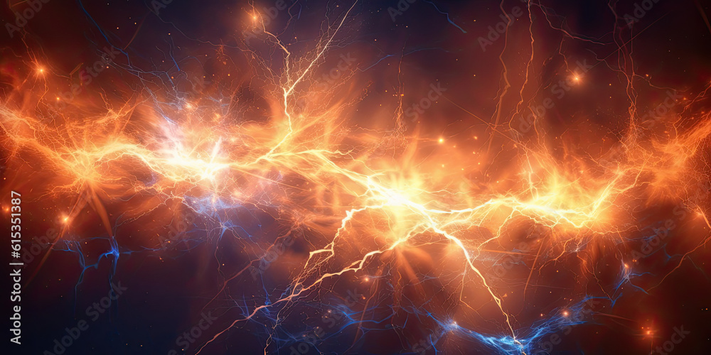 Orange electric lightning background. Generative AI