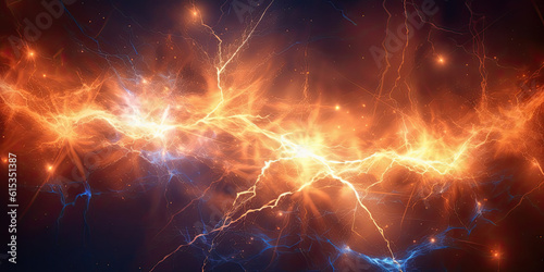 Orange electric lightning background. Generative AI