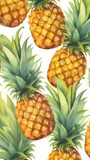 Fresh Organic Pineapple Fruit Background, Vertical Watercolor Illustration. Healthy Vegetarian Diet. Ai Generated Soft Colored Watercolor Illustration with Delicious Juicy Pineapple Fruit.