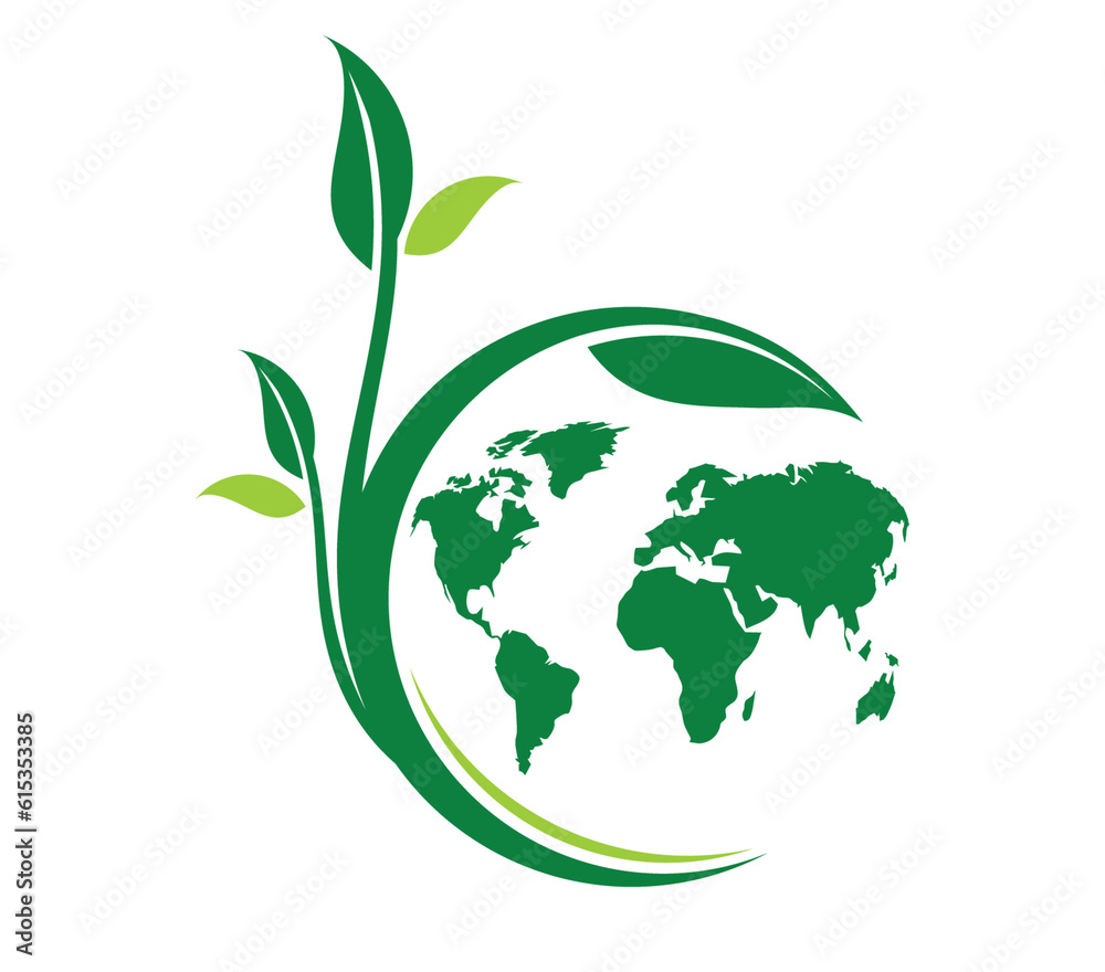 green earth logo design with tree leaf globe
