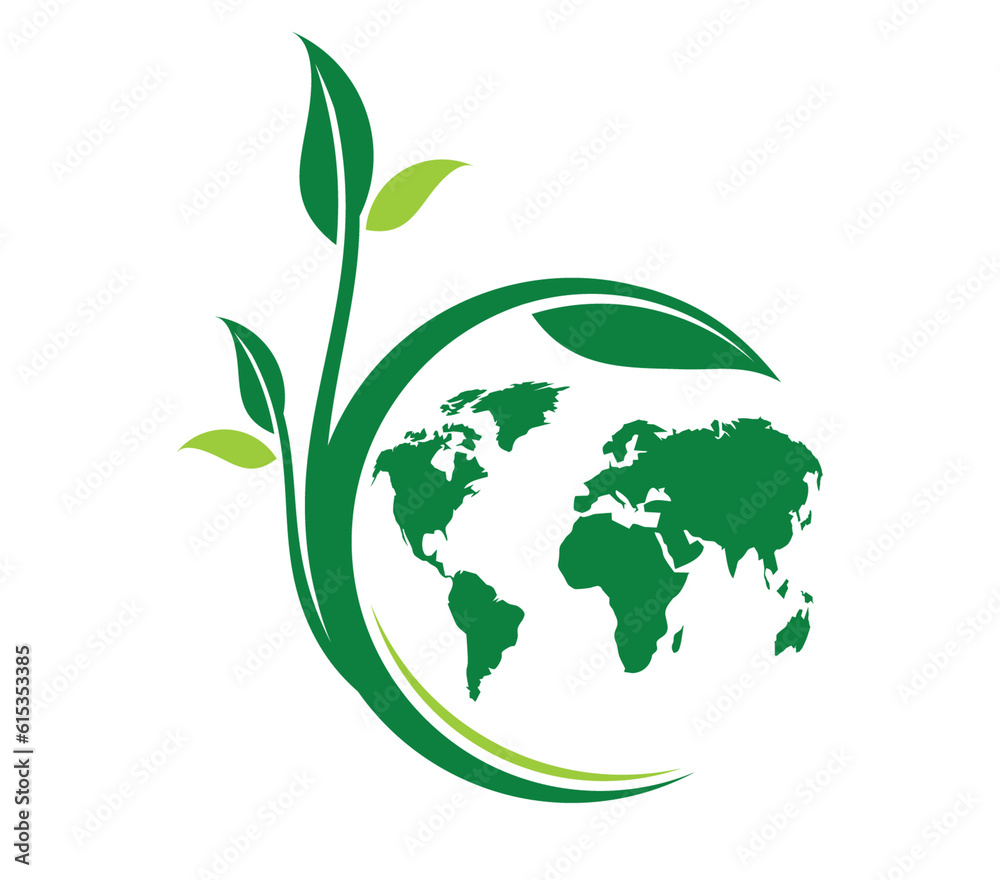 green earth logo design with tree leaf globe green earth logo design with tree leaf globe