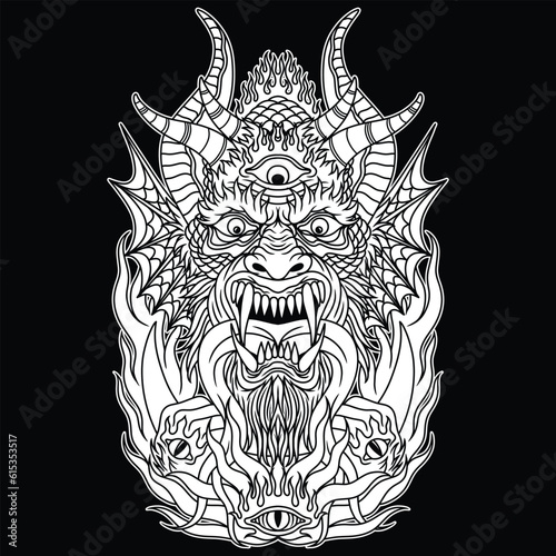 Demon Crescent Black and White Illustration