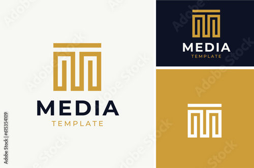 Golden Initial Letter T M MT TM with classic geometric pattern style logo design
