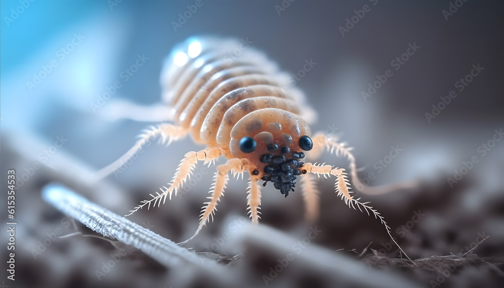 Macro Head lice louse on human hair. AI generation Macro Head lice louse on human hair. AI generation