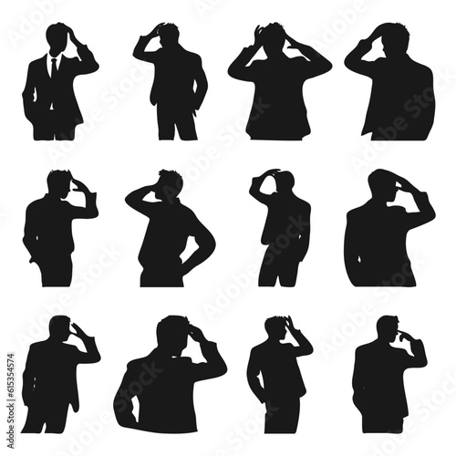 half body silhouette of confused man, thinking, contemplating