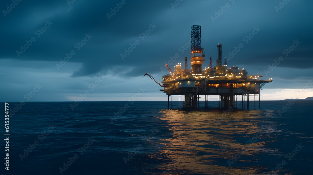 Offshore petroleum platform oil rig and gas at sea water sunset light. Generation AI Offshore petroleum platform oil rig and gas at sea water sunset light. Generation AI