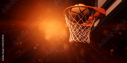 Banner sports tournament Basketball, ball on dark background court, copy space. Generation AI © Adin