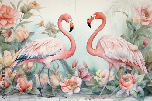 Decorative painting of pair flamingos