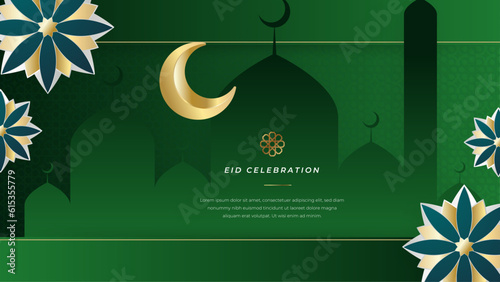 Vector elegant ramadan kareem eid mubarak decorative festival card green background