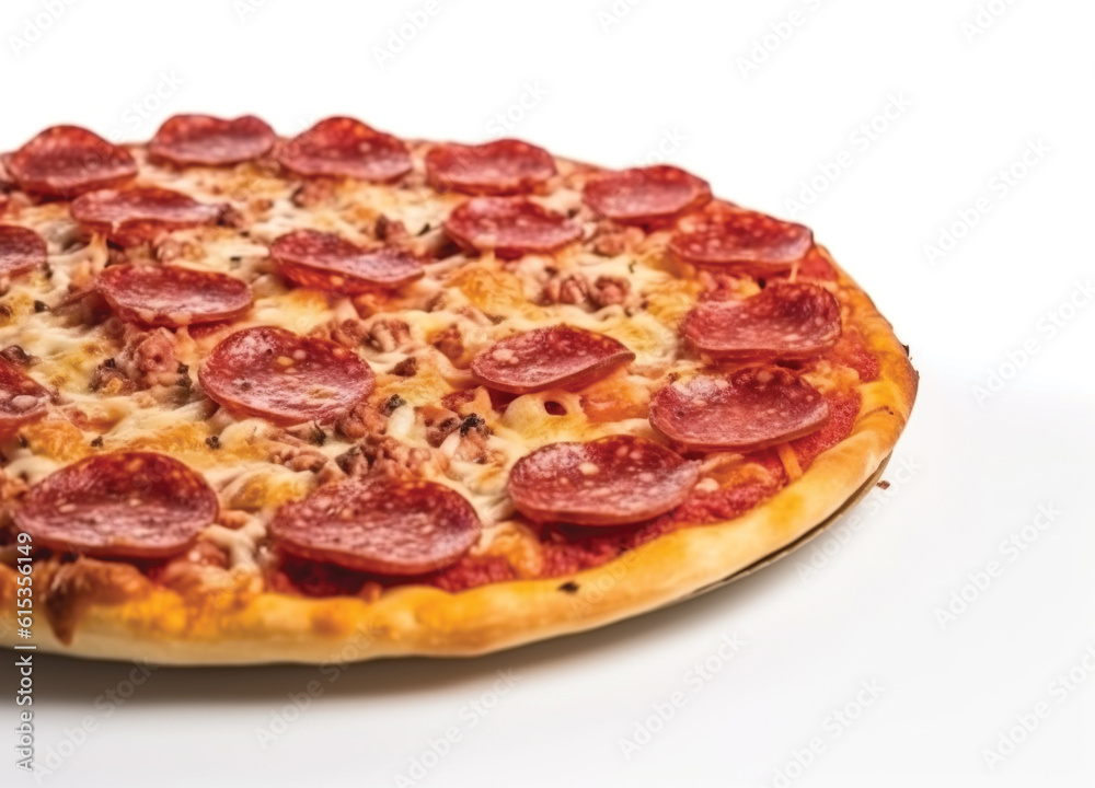 Pepperoni pizza on a white background Pepperoni pizza on a white background