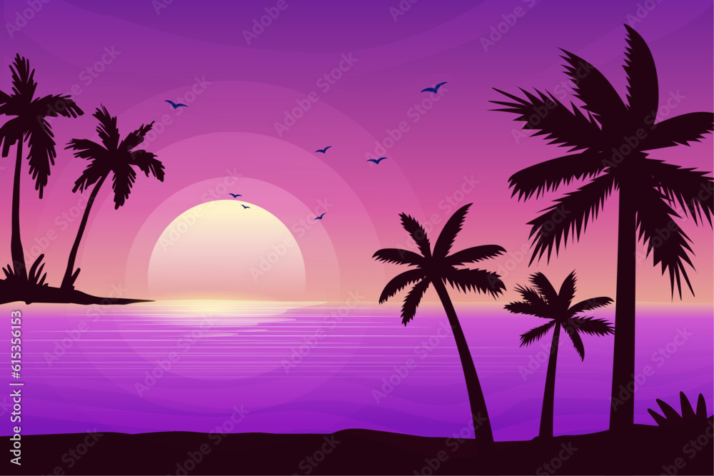 gradient sunset beach landscape background