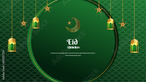 Vector cultural eid mubarak eid adha idul fitr ramadan kareem card design green background