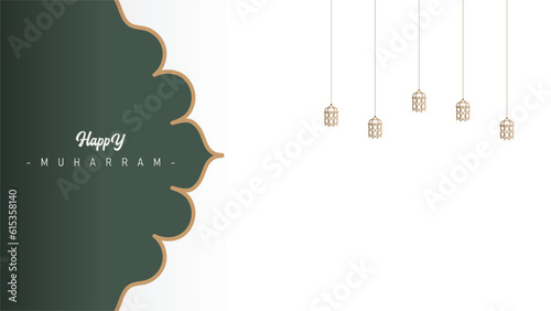 Islamic banner poster background template design for the celebration of the Islamic New Year Muharram minimalist theme