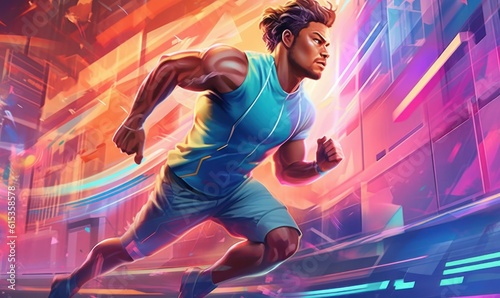 Professional Athlete Male in Sport Action, Sport Man Illustration on Colorful Background. Generative Ai