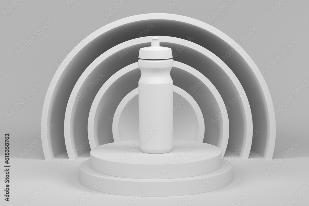 Fototapeta premium Plastic sport shaker on cylinder podium with steps on monochrome background