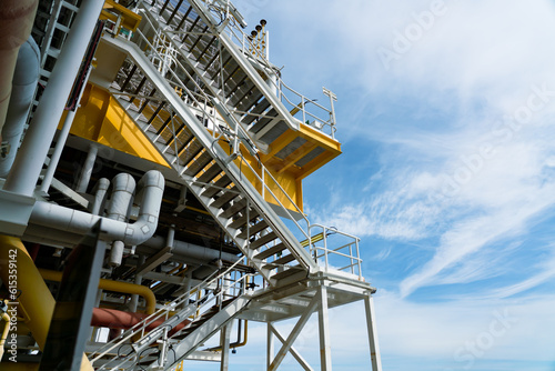Construction stair walking up and down, Offshore oil and gas platform, Petroleum industry