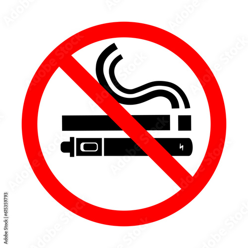 No smoking no vaping sign. Forbidden sign icon isolated on white background vector illustration. Cigarette, vape and smoke and in prohibition circle.