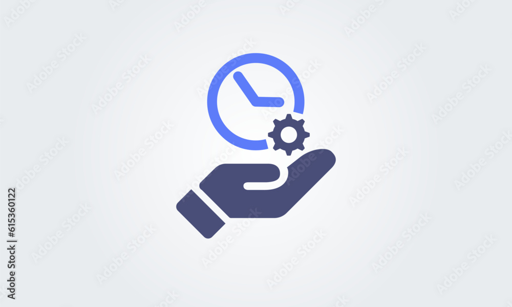 Time management icon. clock with cog wheel hand. Concept study, process,work Business gear. Vector illustration Time management icon. clock with cog wheel hand. Concept study, process,work Business gear. Vector illustration