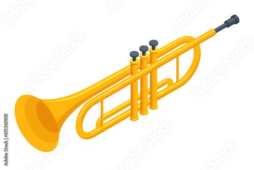 Isometric Trumpet. Musical instrument trumpet