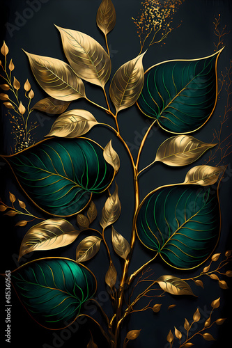 dark green and gold leaf panting
