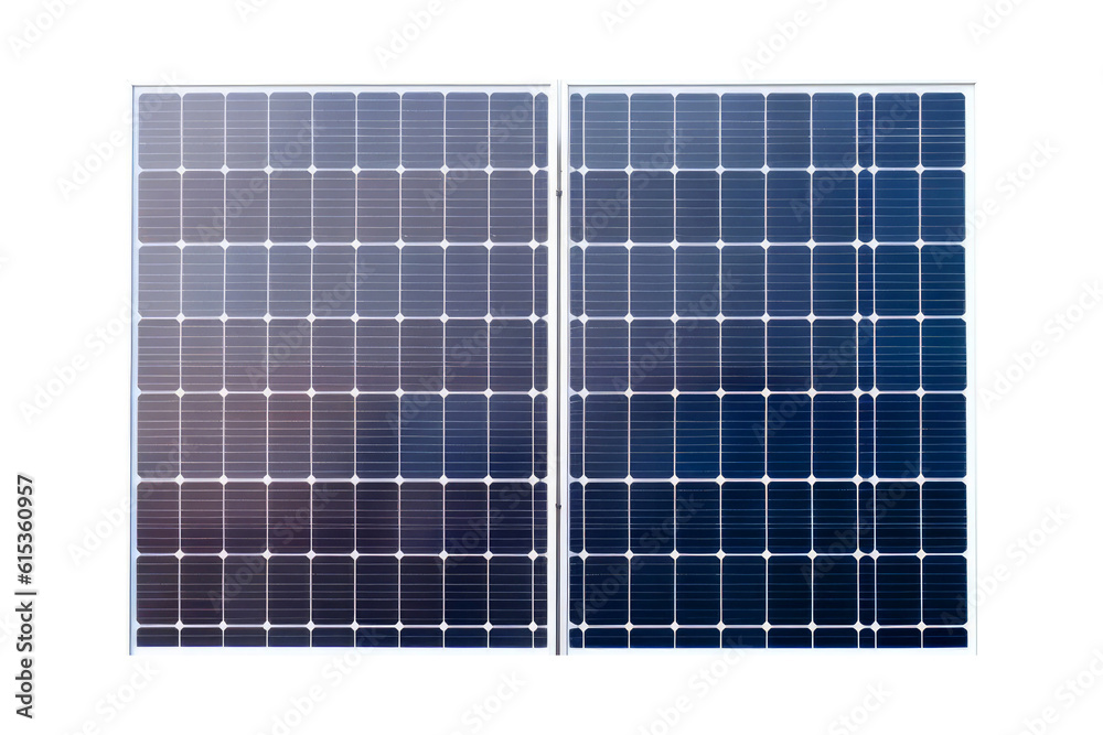 A solar panel photographed from above, solar energy, green energy, isolated (Generative AI) - obrazy, fototapety, plakaty 