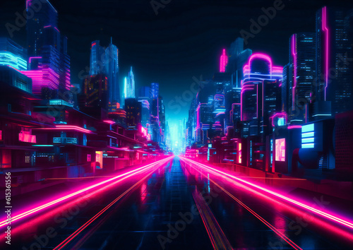 neon city with lights on the road